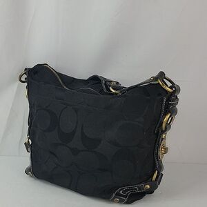 Coach Signature Carly Black Canvas&Leather Shoulder Bag